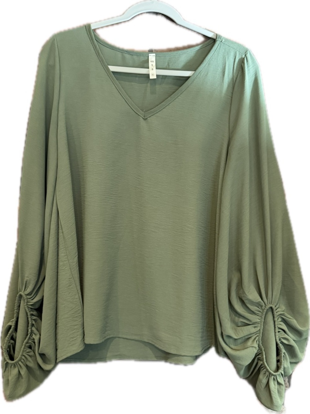 mts Olive Green V-Neck Blouson Sleeve Top
